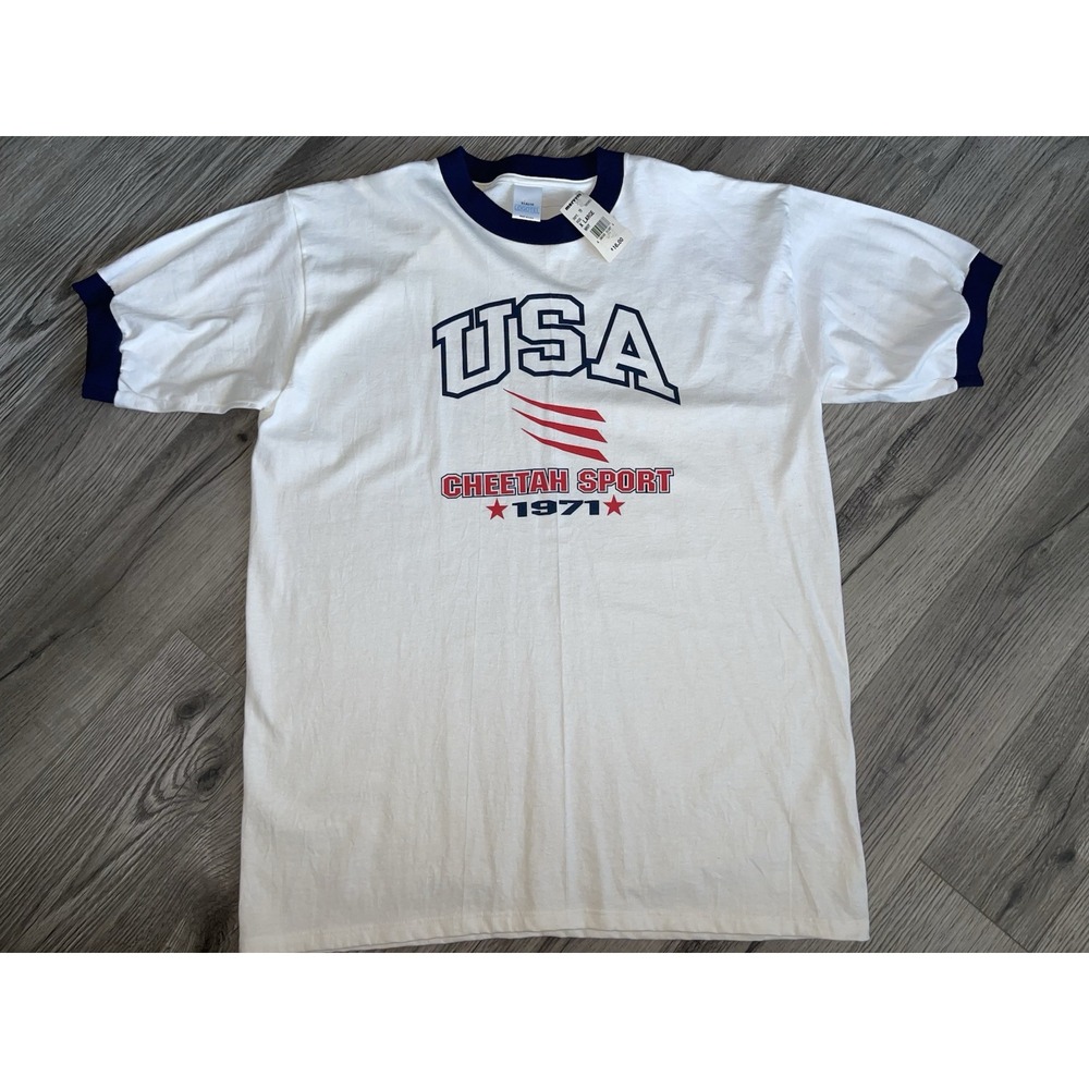 Vintage New With Tags Mervyn's Mens XL Team USA‎ Cheetah Sports T- Shirt